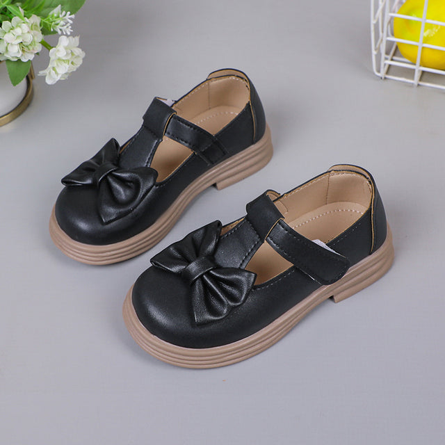Fashion Solid Color Girls' Leather Loafers with Bow