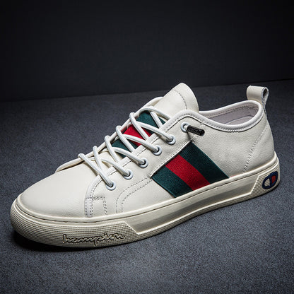 Men's Casual Leather Sneakers - Trendy White Shoes