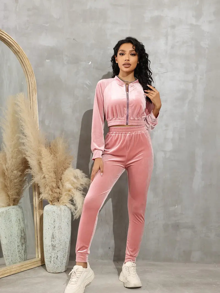 Women's Casual Sports Suit with Zippered Jacket & Pants