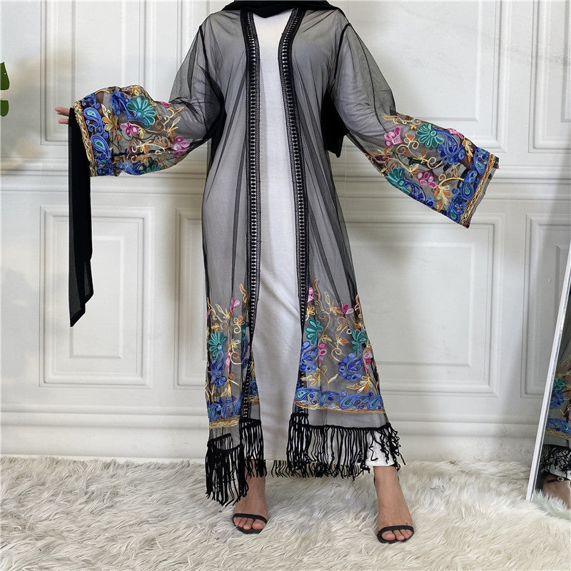 Embroidered Mesh Gown for Women Cardigan