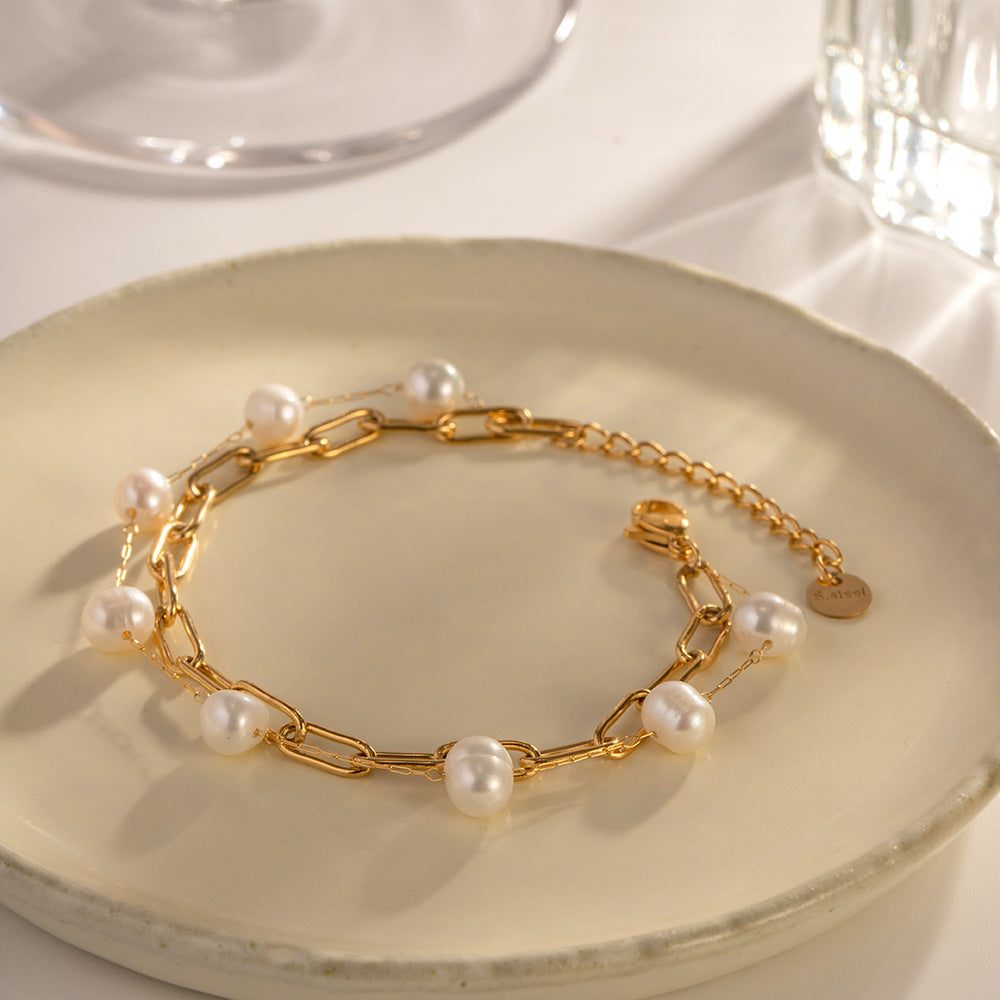 Elegant Women's Freshwater Pearl French Bracelet
