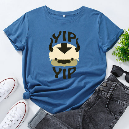 Cotton Loose Round Neck Short Sleeve T-Shirt for Women