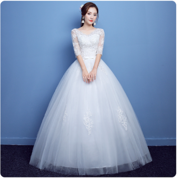 2019 Korean Vintage Lace Long Sleeve Wedding Dress