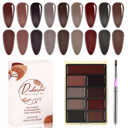 DUKASOU Solid Gel Nail Polish Set Autumn wind 9 Colors Gel Polish Manicure Palette Set Brown Tiny Solid Cream Nail Gel Polish for Salon DIY with Pro Nail Brush