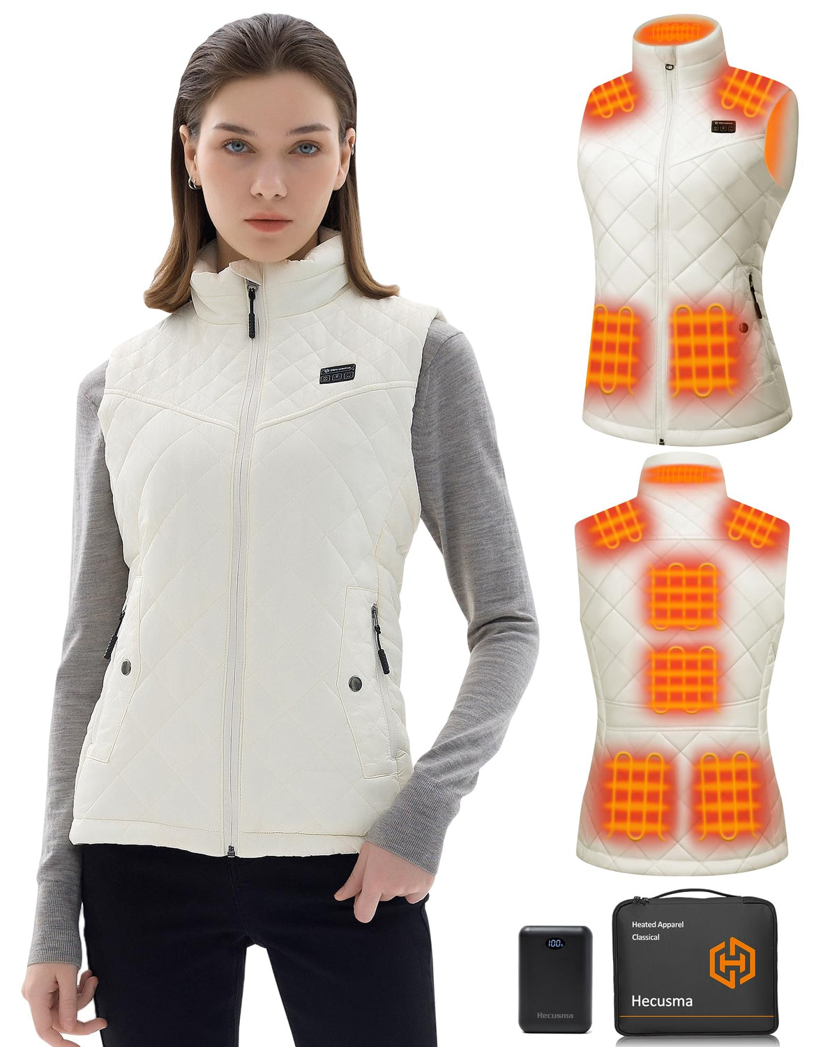 Hecusma Quilted Heated Vest Women with Battery Pack 16000mAh 7.4V Warming Heated Vest for Women Smart Womens Heated Vest