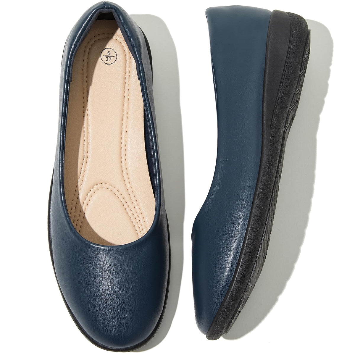 Womens Flats Comfortable Black Flats Shoes Women Round Toe Ballerina Flats Leather Dress Shoes Work Flats for Office(Navy.us9)