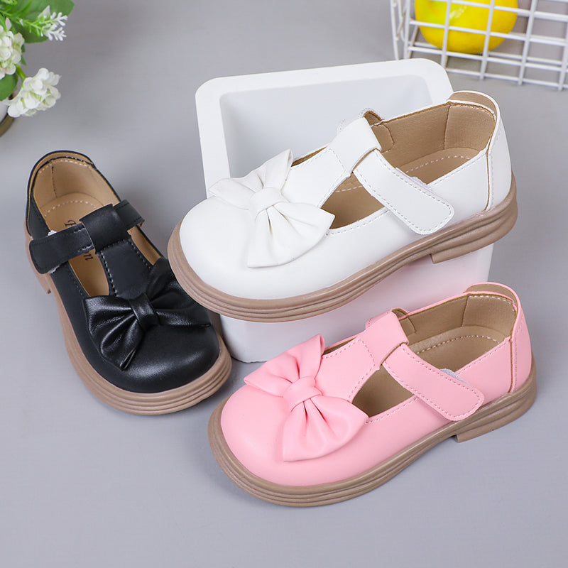 Fashion Solid Color Girls' Leather Loafers with Bow
