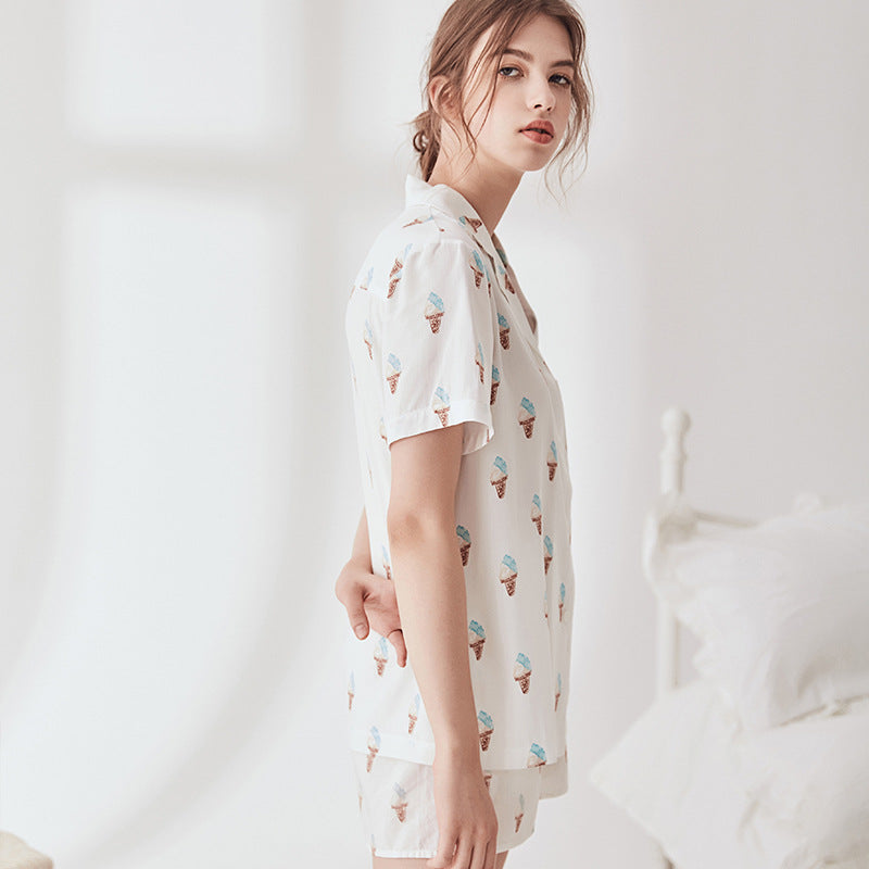 Cotton Short Sleeve Pajama Set with Cardigan (Women)