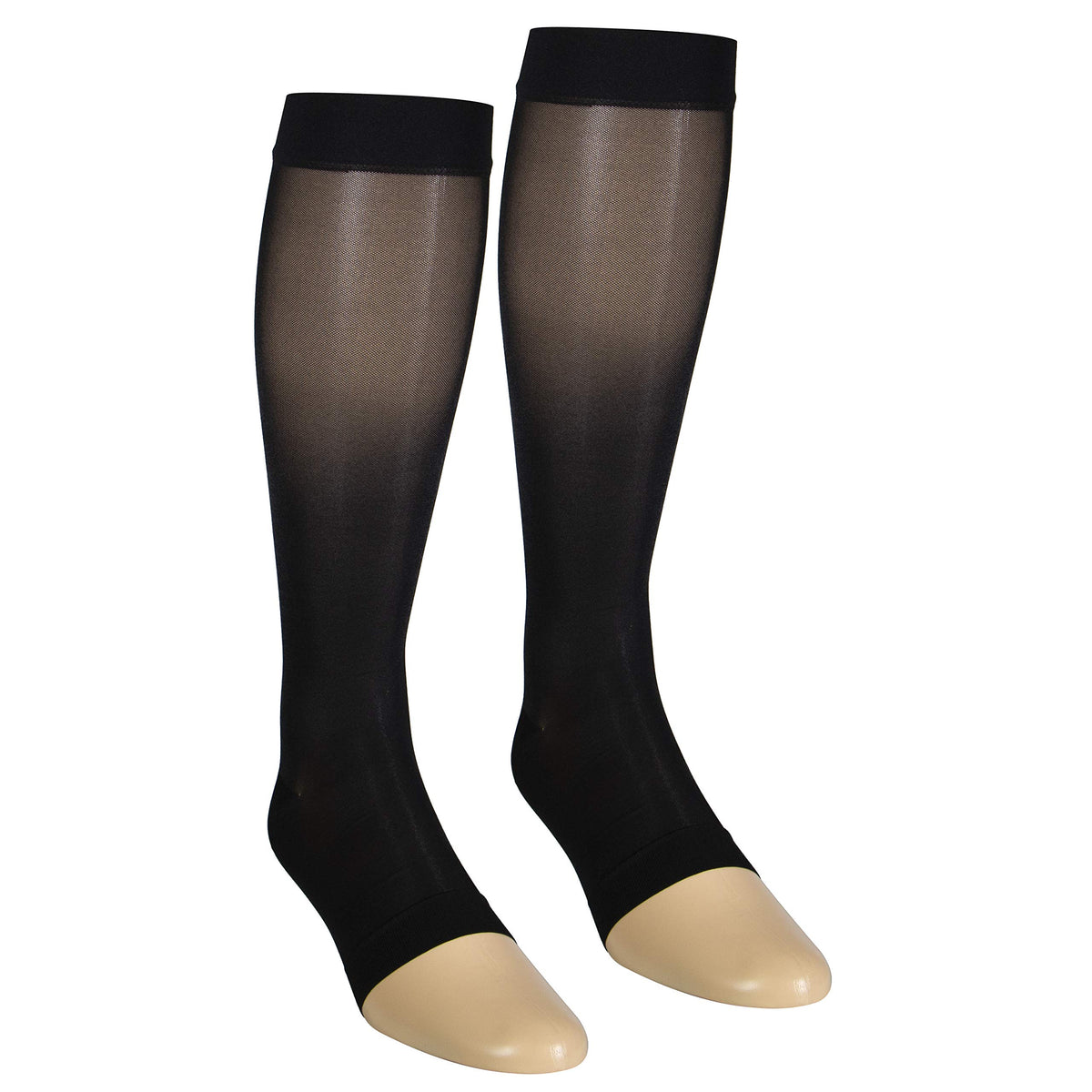 NuVein Sheer Compression Stockings 15-20 mmHg Support Fashionable Medium Denier Knee High Open Toe Black X-Large