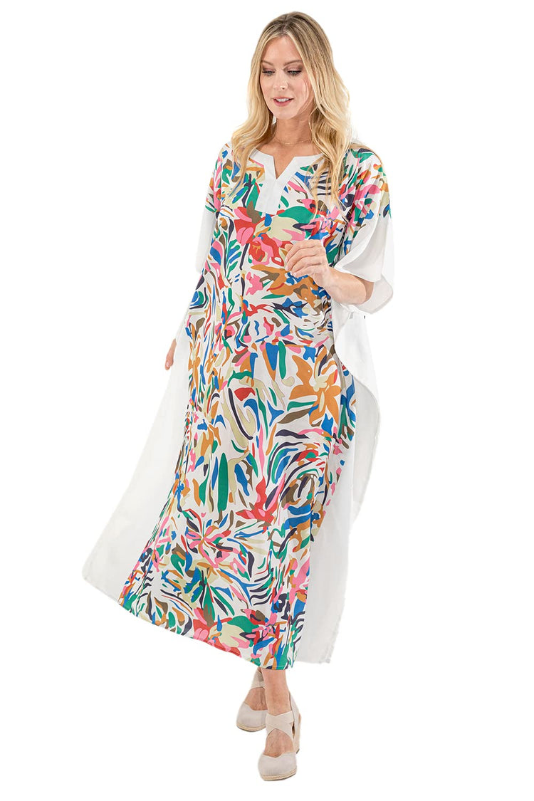 Miss Lavish London Long Caftans for Women - Boho Kaftan Dress Plus Size Summer Kaftan Womens Loungewear and Beach Caftans Maxi Kaftan Tops for Lounging or Swimwear Cover-Ups Size MMulti Kaftans