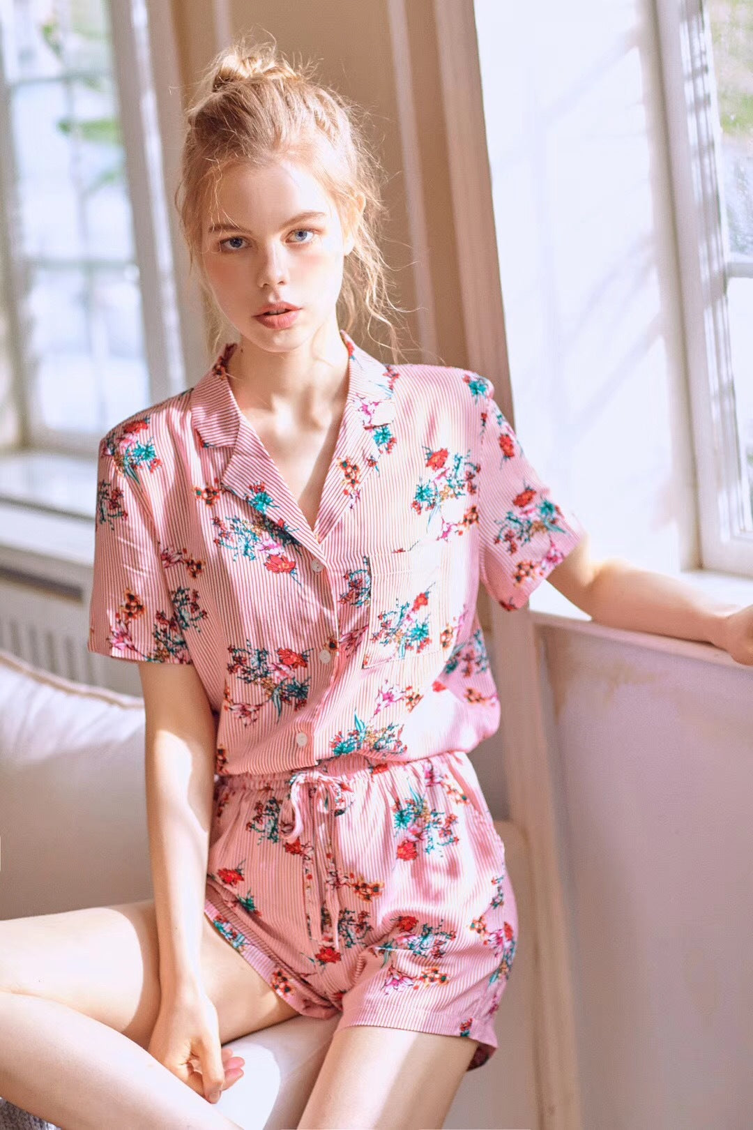 Cotton Short Sleeve Pajama Set with Cardigan (Women)