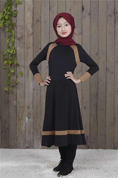 Hui Girls' Color Matching Long Skirt and Robe Set