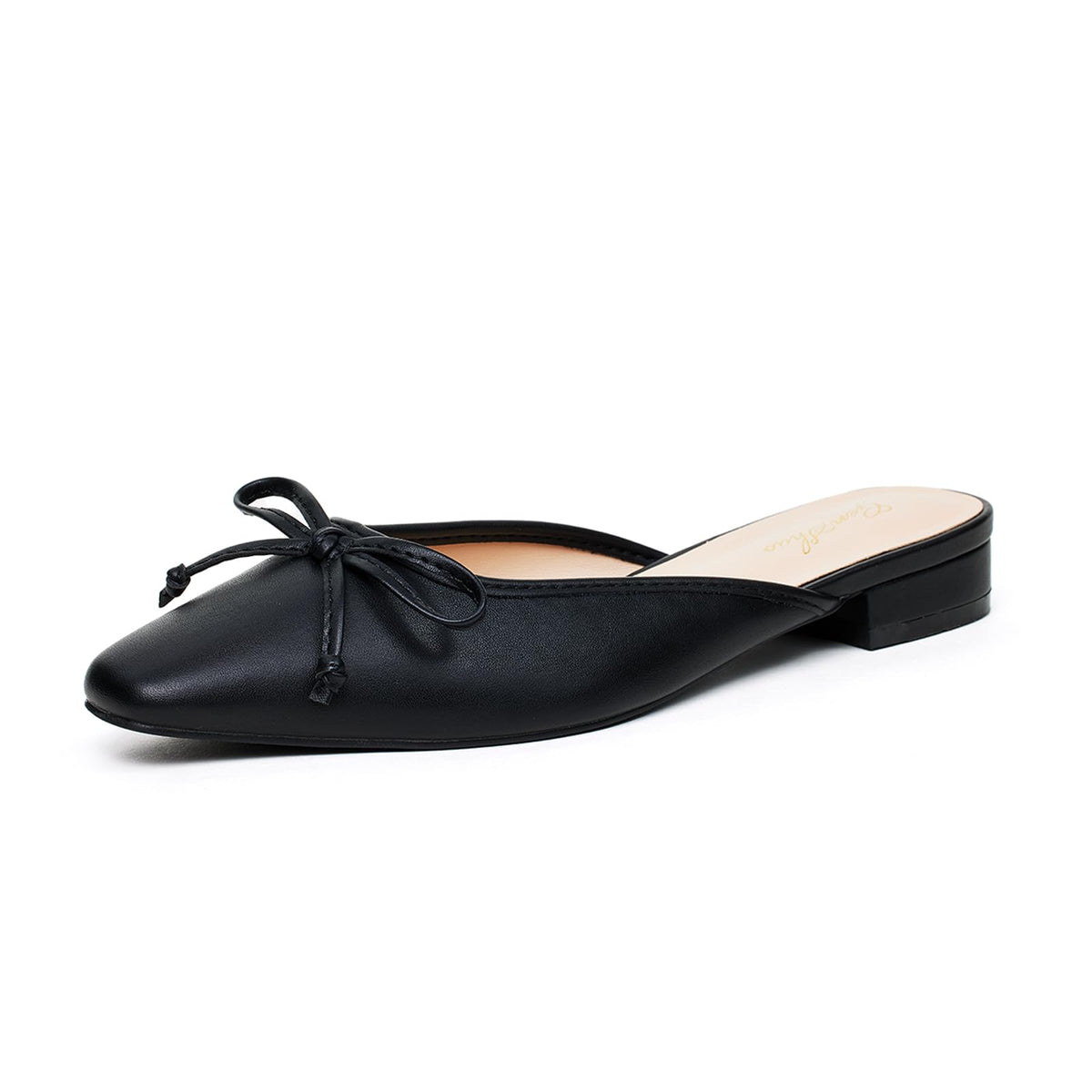GENSHUO Mules for Women Flats Comfortable Slip On Women Bow Square Toe Mules Closed Cute Backless Loafers Mule Shoes for WomenBlack Size 8.5
