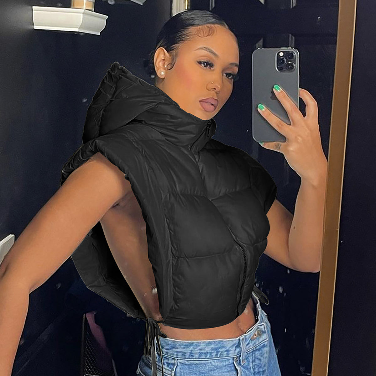 Fashionable Women's Autumn Hooded Jacket with Side Slits