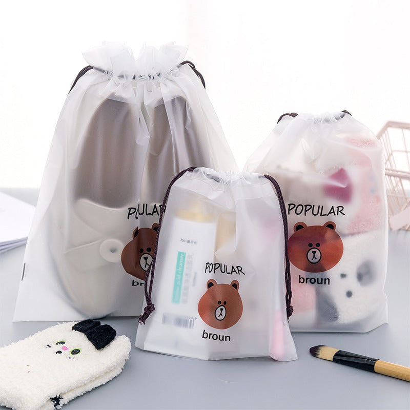 Cartoon Brown Bear Drawstring Travel Dust Bag
