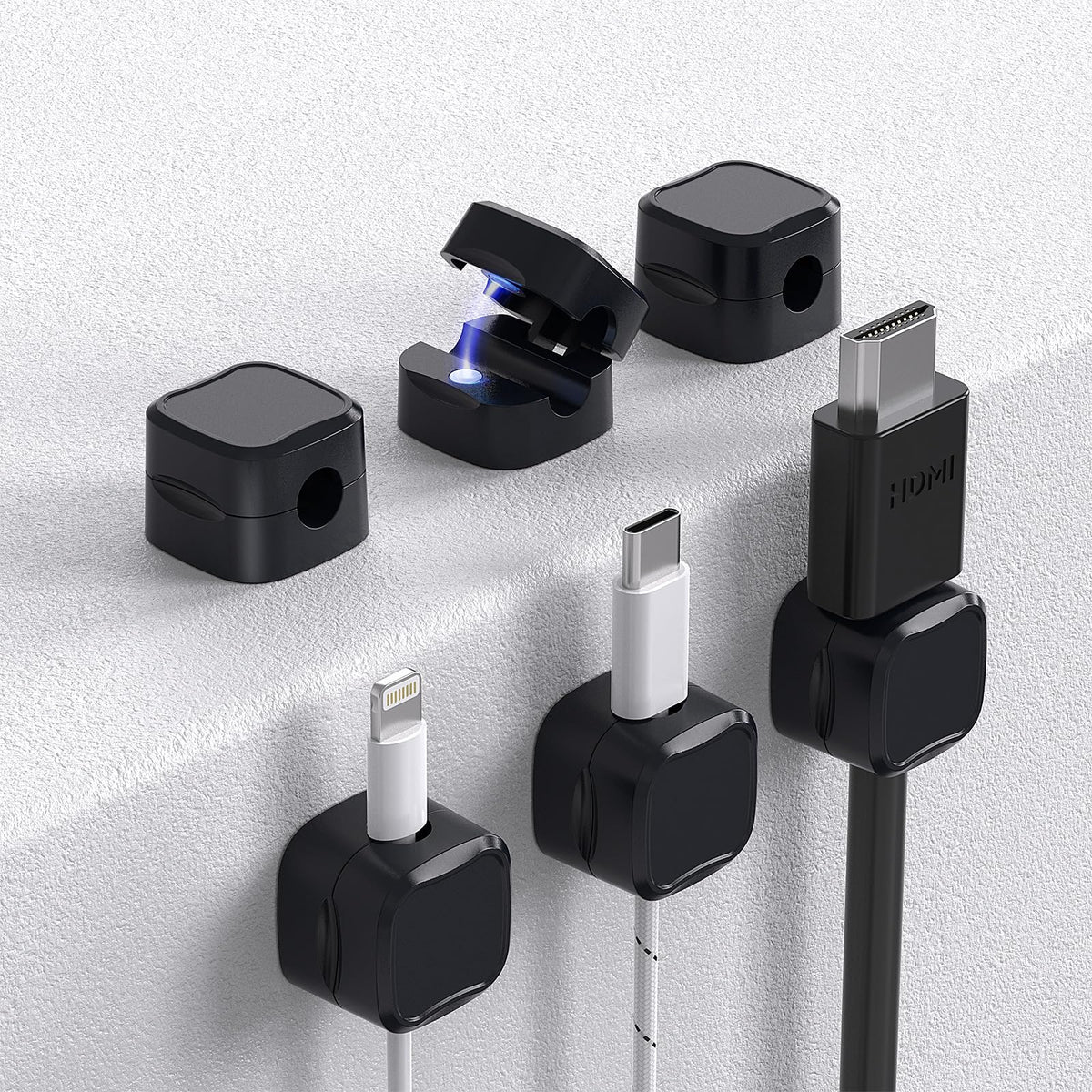 6 Pack Magnetic Cable Clips Cord Holder Under Desk Cable Management AORUICN Adhesive Wire Holder Keeper Organizer for Home Office Desk Phone Car Wall Desktop Nightstand