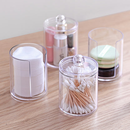Crystal Round Cotton Swab Storage Box - Transparent Case
