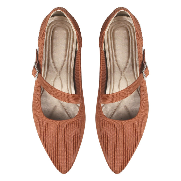 HIULYCENCE Mary Jane Flats Shoes Women Pointed Toe Ballet Flats Dressy Flats for Women Knit Flats Comfort Breathable Lightweight Washable Flats Shoes Brown US10