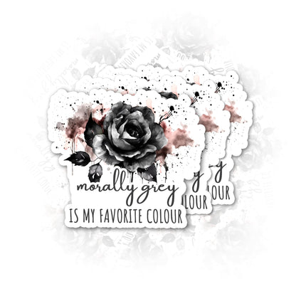 Set 3Pcs Morally Grey is My Favourite Color Sticker Rose Sticker Book Lover Sticker Bookish Sticker Booktok Sticker Water Assitant Die-Cut Vinyl Decals for Laptop Phone Water Bottles (2 Inches)