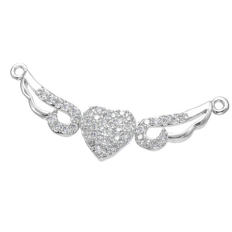 DIY Angel Wings Zircon Heart Pendant Necklace Accessory