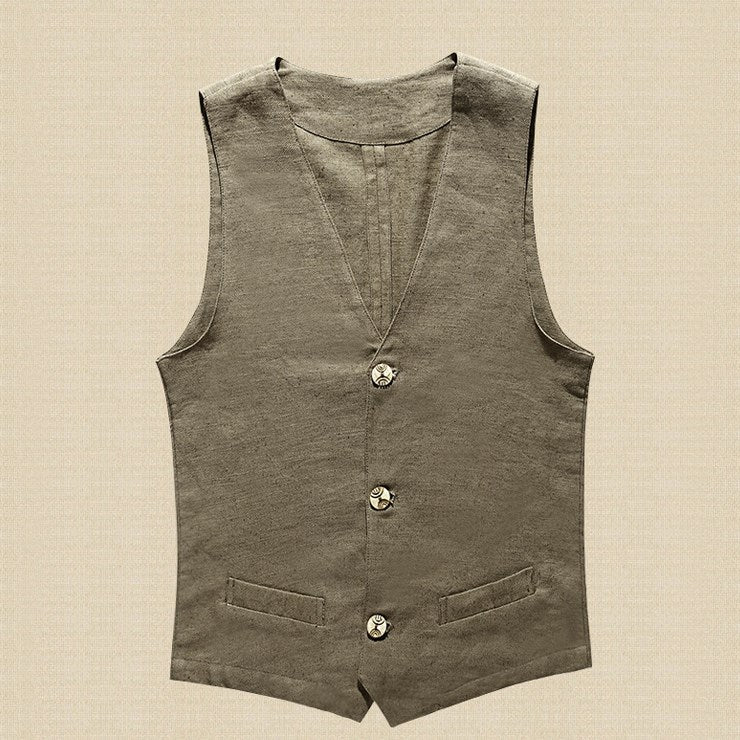 Men's Linen Vest and Cotton-Linen Sleeveless Jacket