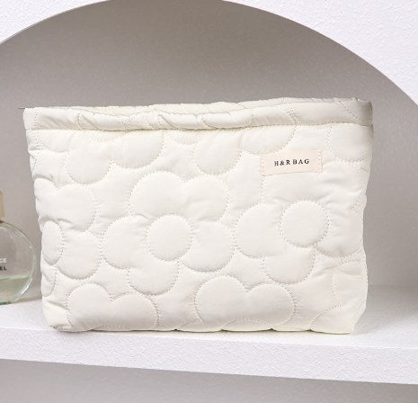 Quilted Makeup Bag with Floral Design for Travel and Daily Use
