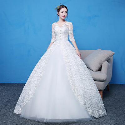 2019 Korean Vintage Lace Long Sleeve Wedding Dress