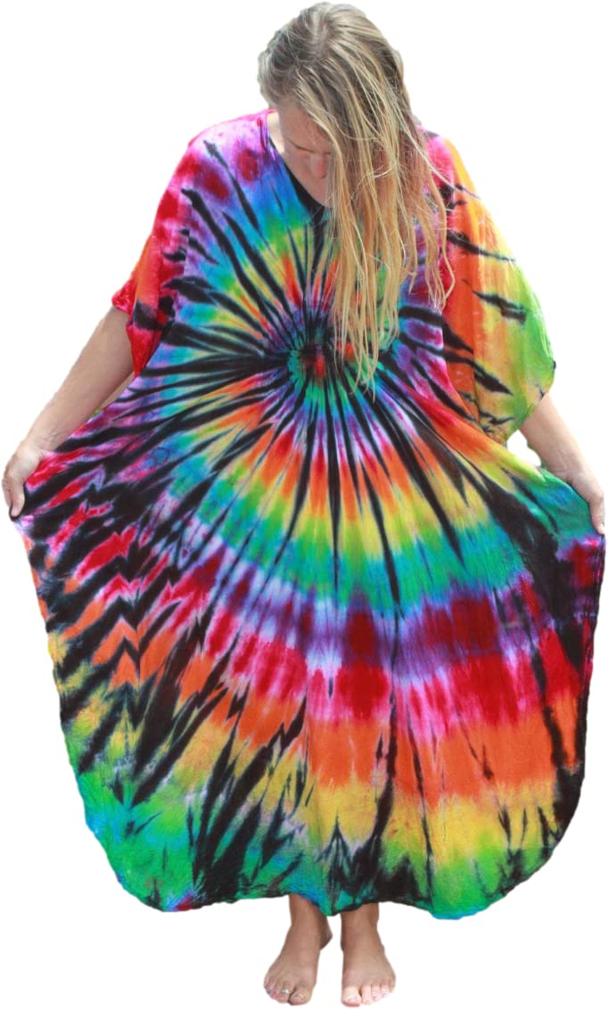 Rainbow Swimsuit cover up Kaftan Dresses Caftans for Women Womens Plus Size Caftans tie dye Vneck Kaftan Dresses Loose Soft Kaftan Loungewear Light Weight Side Split Beach Maxi Dresses 730-25