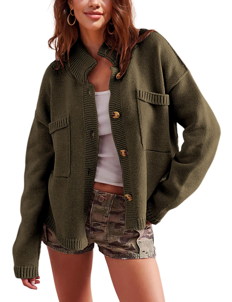 Antnation Sweater cardigan women Long Sleeve Fall Button Down Knit Tops Casual Loose Outerwear Coats(Darkgreen-XL)