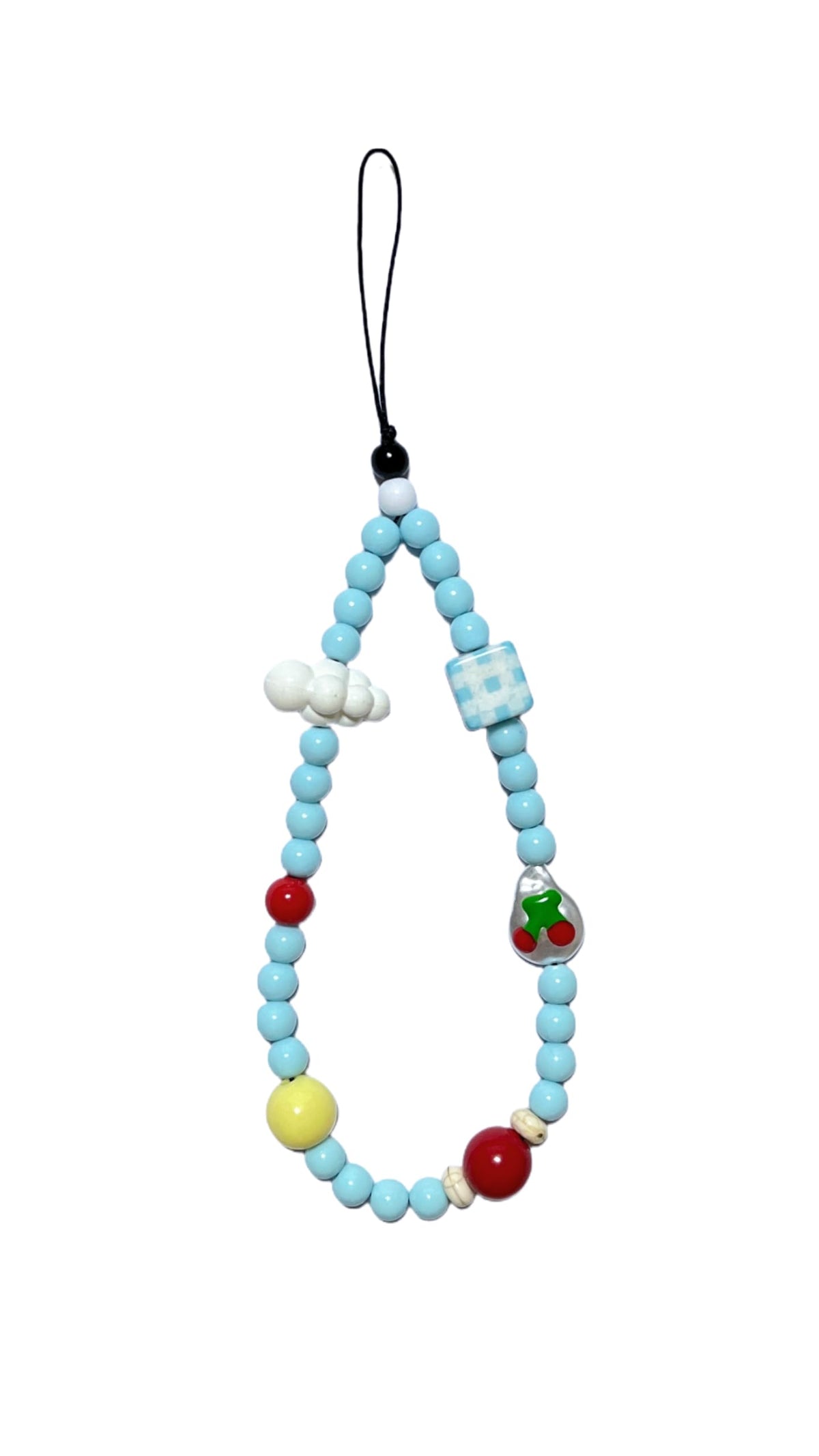 Pethawata Phone Charms Strap - Cute Beaded Wrist Lanyard Cell Phone Chain for Women Girls Handmade Stylish Phone Accessory (Cloudy Cherries)