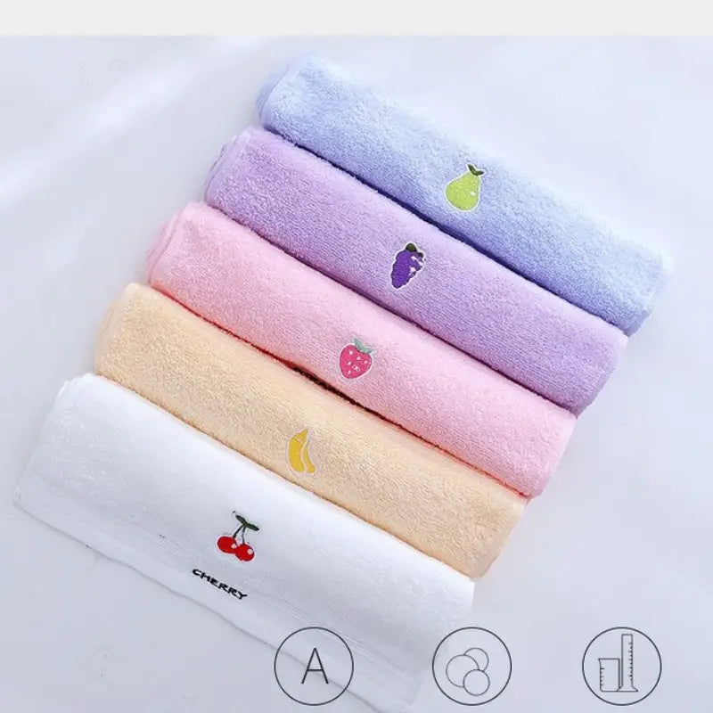 Cotton Fingertip Towels with Cartoon Fruit Embroidery (1/5pcs)