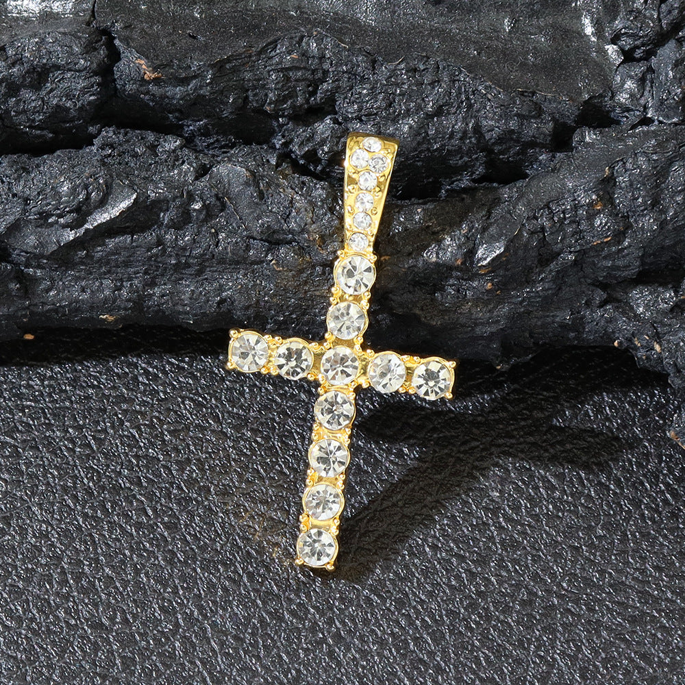 Hip Hop Diamond Cross Pendant with Cuban Link Necklace