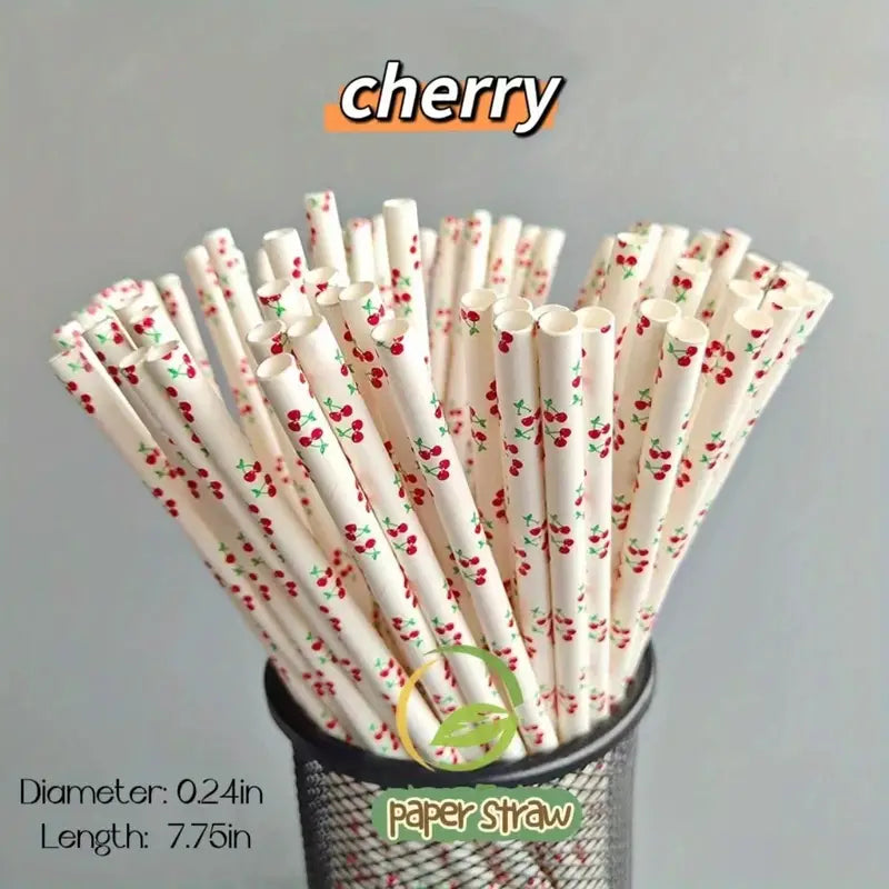 Eco-Friendly Biodegradable Fruit Series Paper Straws (25/100 Packs)