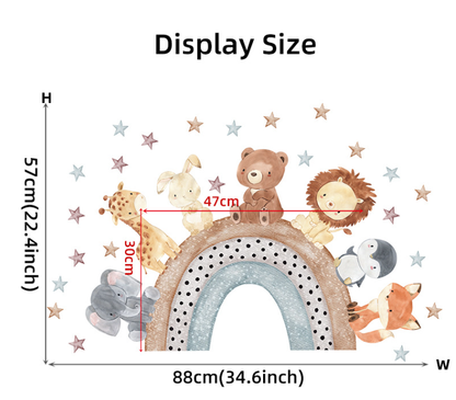 Cartoon Elephant Lion Giraffe Rainbow Wall Sticker