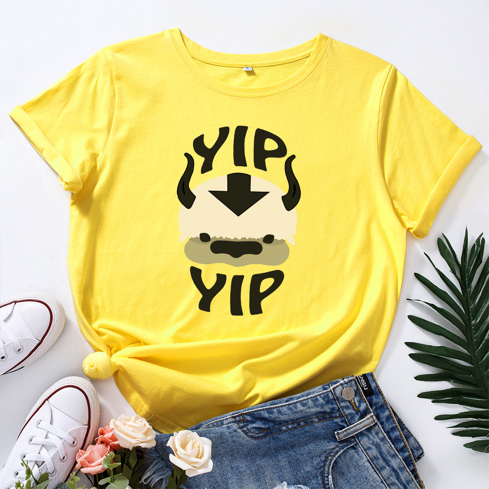 Cotton Loose Round Neck Short Sleeve T-Shirt for Women