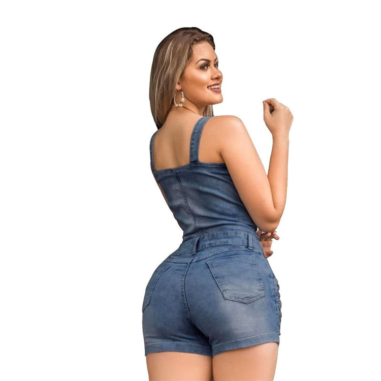 Plus Size Cotton Jeans Short Romper for Women