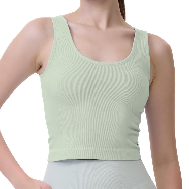 AMRIY Women Tank Top Built in Bra Scoop Neck Workout Tops Ribbed Sports Bra Padded Seamless Crop Tops GreenXXL