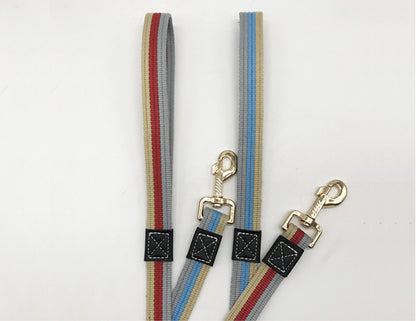 Striped Dog Leash with Safety Rope and Traction Line