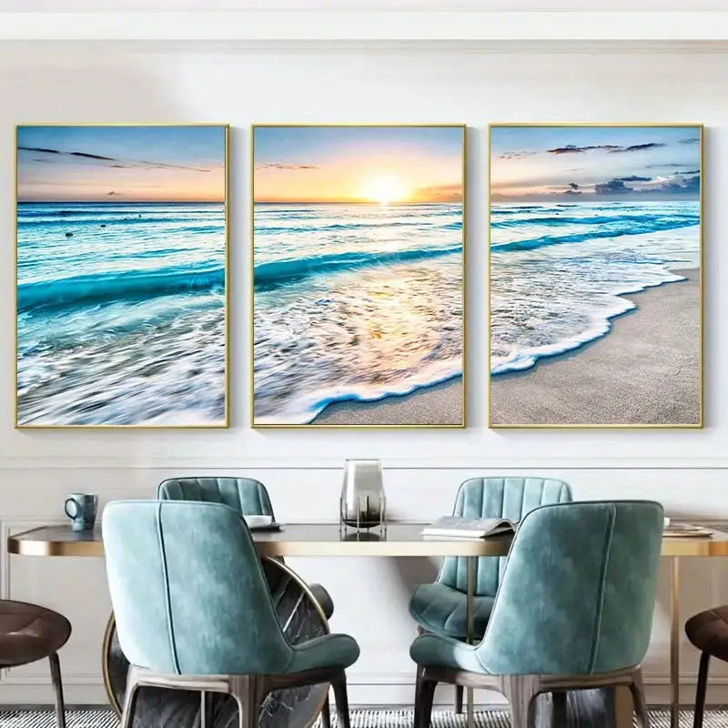 3pcs Modern Wave Beach Sunset Canvas Wall Art (15.7"x23.6")
