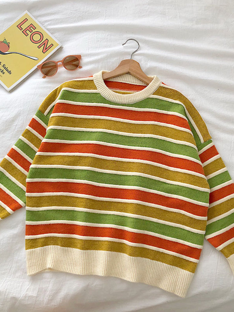 Korean Knit Striped Loose Women's Splice Sweater