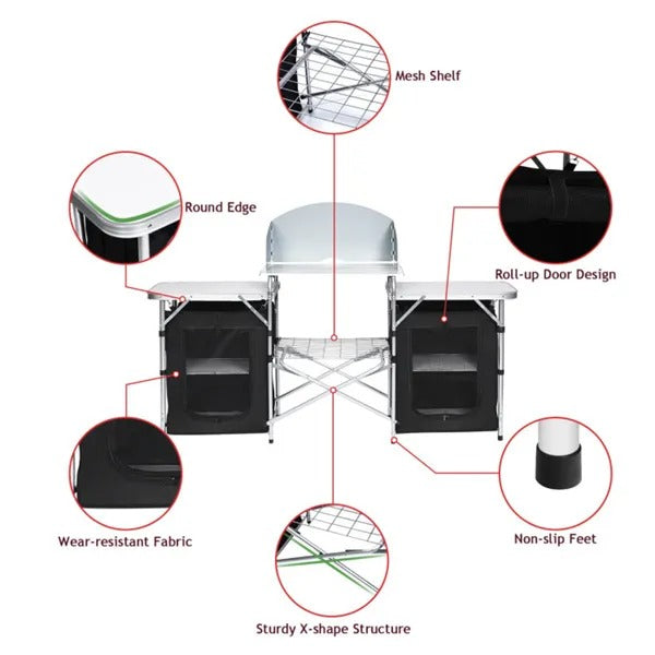 Foldable Camping Kitchen with Windshield Pockets
