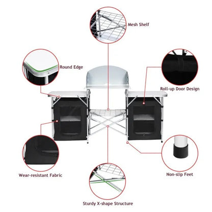 Foldable Camping Kitchen with Windshield Pockets