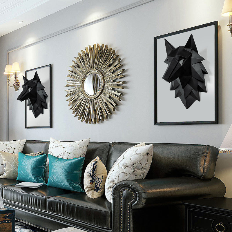 Geometric Wolf Head Wall Decor for Living Room