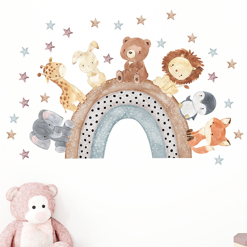 Cartoon Elephant Lion Giraffe Rainbow Wall Sticker