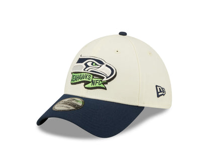 New Era Mens Cream/College Navy Seattle Seahawks 2022 Sideline 39THIRTY 2-Tone Flex Hat