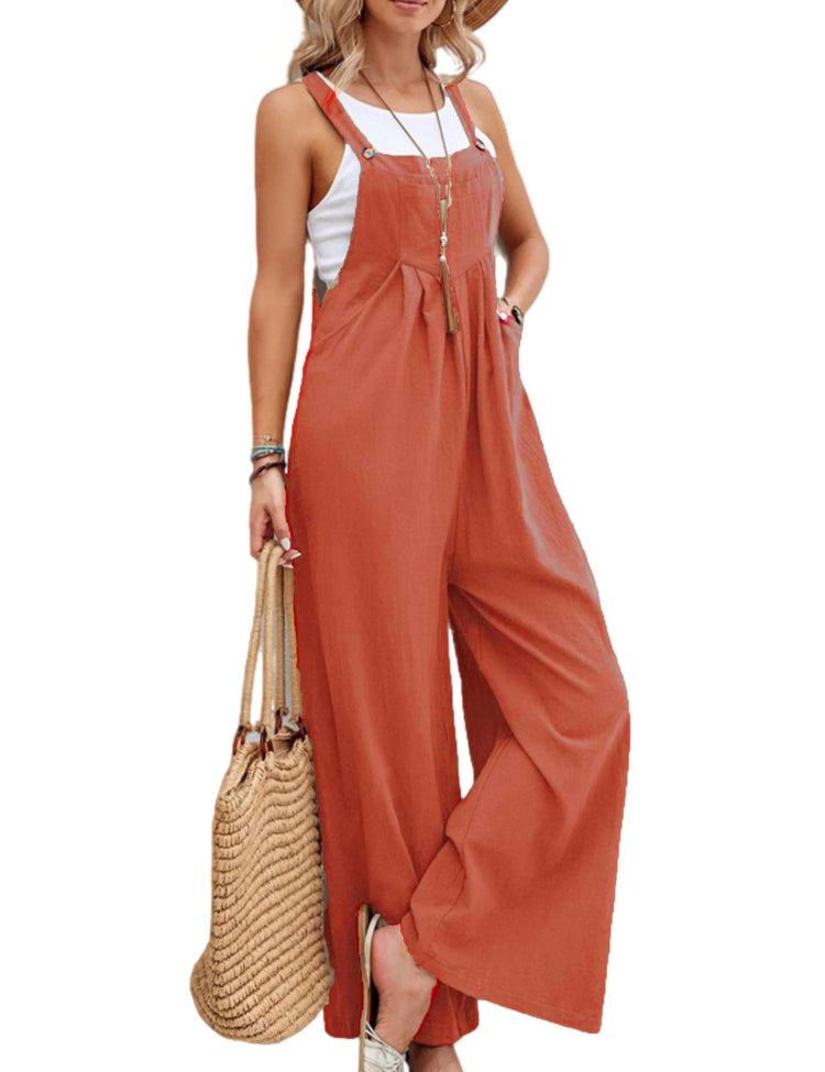 Zontroldy Bib Overalls Women Cotton Loose Summer Wide Leg Pants Jumpsuit Rompers for Women(0970-BrickRed-S)